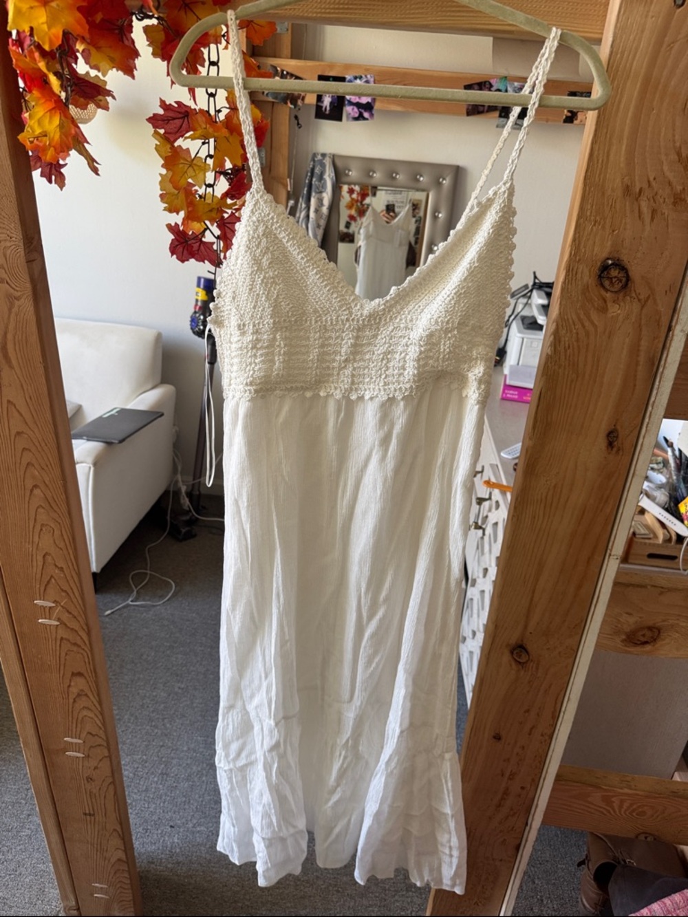Lush White Crochet Bodice Slip Dress